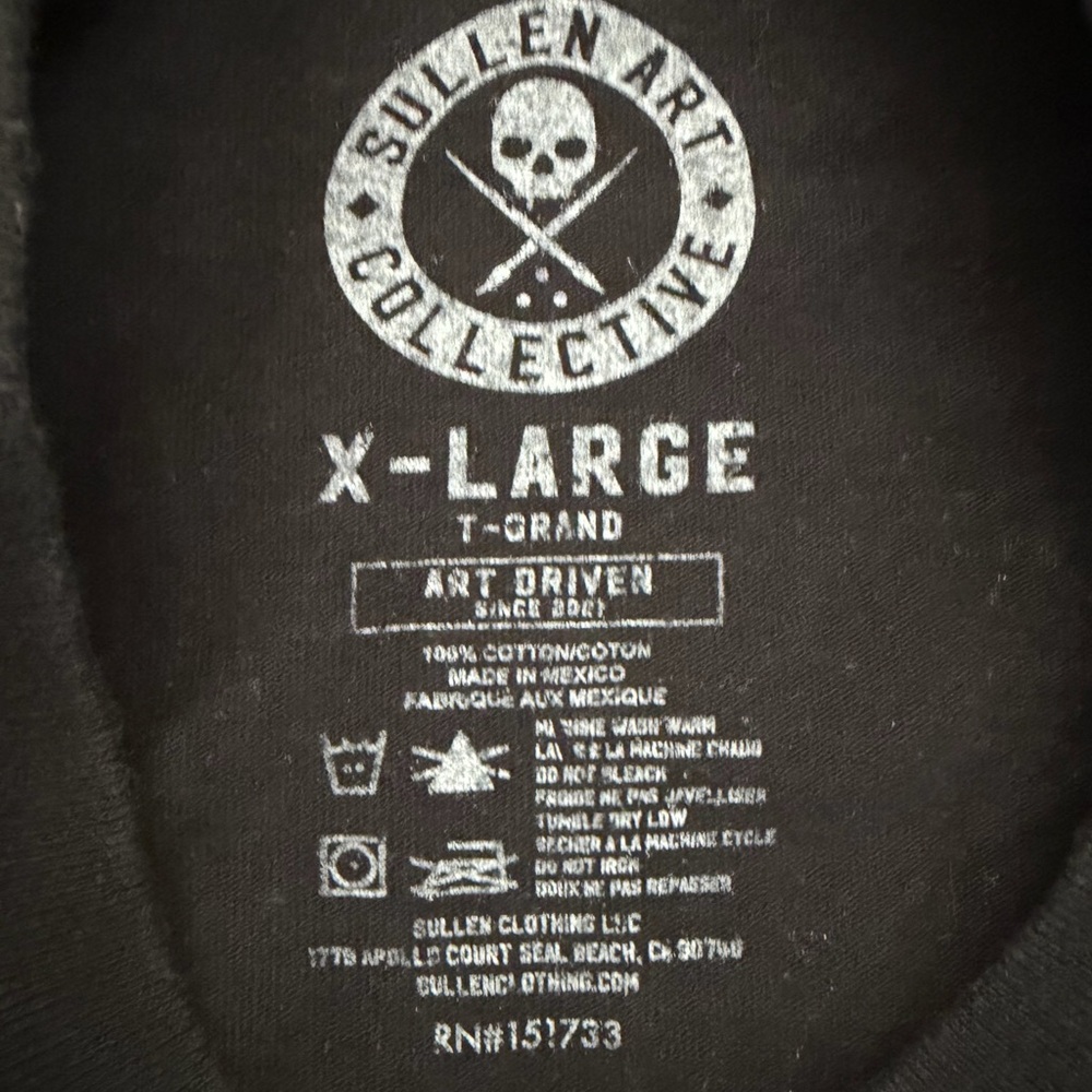 Sullen Black Graphic T-Shirt with Skull and Roses - Picture 5 of 10